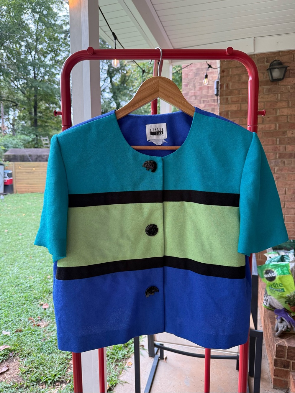Leslie Fay Colorblock Short Sleeve Top in Turquoise, Lime & Royal Blue
